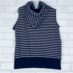 American Eagle Size M Navy White Striped Hoodie Vest Fleece Bird AE Womens Photo 6