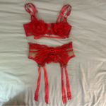 For Love & Lemons  Rosa Lace Heart Bra and Garter Belt, Red, Small Photo 2