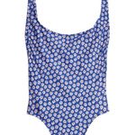 Madewell  Plunging Scoopback One Piece Blue Mini Daisy Swimsuit size 4 Photo 3