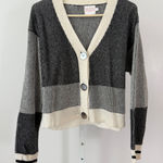 BRODIE Cashmere sz S Striped V Neck Button Up Cardigan Sweater Preppy Collegiate Tan Photo 0