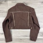 Vtg Y2K Denim Cropped Jean‎ Jacket Flare Pants Grunge Outfit 2 Piece Set Sz 11/L Brown Size L Photo 3
