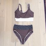 Womens Bikini Set Size M Brown Colorblock High Waist Two Piece Coastal Boho Swim Size M Photo 1