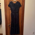 R & M Richards  Formal Gown Women’s 8 Dark Navy Blue Sequin Mother Of Bride Tie Photo 3