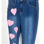 SheIn Curve Womens Size 0XL Skinny Pink Heart Crop High Rise Denim Blue Jeans Photo 1