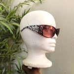 Y2K Mcbling Whimsygoth Gothic Baddie Cyber Vixen Trendy Streetwear Brown cross sunglasses rhinestone silver bedazzled studs Grunge Gorpcore Zebra Striped Oversize Round White Black #acubi Pink Photo 3