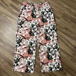 Rachel Roy  Size L Pants Floral Linen Blend Pull On Straight Wide Leg Waist Tie Photo 1