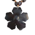 Vtg Shell Flower Pendant Wood Bead Necklace Earrings Set Vacation Beach Estate Brown Photo 3