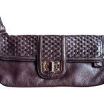 ELLIOTT LUCCA Leather brown Woven Envelope Rectangle Flip Handbag Clutch purse Photo 0