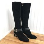 DKNY Caira Black Gold Vegan Suede Knee High Boot Buckle Chunky Heel Size 6 New Photo 1