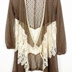 Ryu Cardigan Size Small Open Front Lace Crochet Long Line Open Knit Brown Photo 0