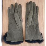 VTG Rabbit Fur Cuff Gloves Ladies Women Size 6.5 Green Leather Black Mob Wife Photo 1