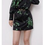 ZARA Jacquard Dress Long Sleeved Black and Green Belted Size S NWT Blogger Fave Photo 0