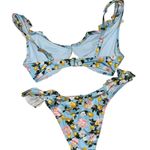 Victoria's Secret 2pc Bikini Swim Set XL Ruffle Brazilian Bottom Blue Lemons nwot Photo 5