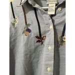 VTG Napa Valley Sz L Embroidered Band Collar Blue Chambray Shirt Blouse Peasant Size L Photo 3