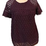 J.Crew Eyelet purple blouse top lace deep purple sz 8 flowy pullover shirt women Photo 3