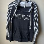 Women’s Michigan Striped Sleeve Hoody Pullover Sweatshirt Cotton Blend Size Med Photo 0