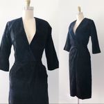vintage • 1980s black suede leather dress sheath plunge neck criss cross open Photo 1