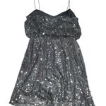 Aidan Mattox Silver Sequin Spaghetti Strap Blouson Sleeveless Dress size 8 Photo 4