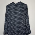 Something Navy Blue Silky Geometric Print Casual Button Up Shirt Top Photo 4