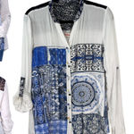 Desigual Gemma Woven White Blue Crochet Boho Bohemian Long Sleeve Blouse Large Photo 0