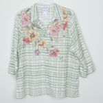 Alfred Dunner Womens Sheer Floral Striped Button Down Tunic Size XL 3/4 Sleeve Photo 0