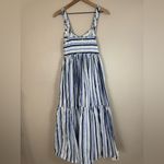 J.Crew Shirting Stripe Cotton Tiered Maxi Dress in Multi Blue size 2 $128 Photo 12