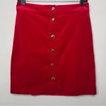 Talbots  Velveteen Button Front A-Line Skirt Red Velvet Stretch Knee Length NWT Photo 4