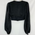 Bar III New  Lace Hem V-Neck Balloon Sleeve Crop Top Cropped Blouse Black Size XS Photo 10