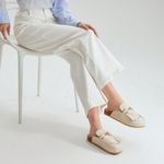 ZARA Womens Beige Cream leather mules sandals with tassels & gold chain Sz 38 Photo 13