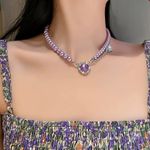Purple Pearl Birthstone Love Heart Amethyst Pendant Choker Necklace for Women Photo 1