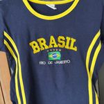 Vintage y2k Brasil baby tee navy rio de janeiro embroidered flag contrast crew Blue Size M Photo 3