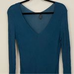 Lafayette 148 New York Scoop Neck Diagonal Rib Long Sleeve Sweater Teal Size M Blue Size M Photo 4