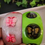 Green and Lavender Chunky Acrylic Bangle Bracelet with butterfly Photo 1