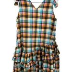Saturday Club S plaid sleeveless dress ruffle bow pastel cotton casual concert Black Photo 0