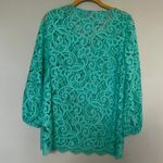 Lilly Pulitzer Turquoise Teal Longsleeve Eyelet Blouse Top Photo 3