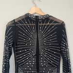 Black Sheer Pearl and Rhinestone Long Sleeve Asymmetrical Dress Size Small Photo 4