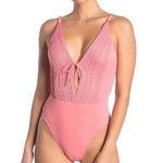 Robin Piccone  Women's Pink One Piece Swimsuit Size 8 Plunging Neckline Photo 0