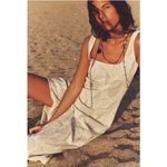 ZARA  Midi Dress Medium Sand Jacquard Cotton Stretch Tank Square Neck Wide Straps Photo 1