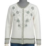 Vintage Y2K Jenny Floral Embroidered Cardigan Sweater Womens Small White Green Photo 0