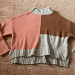 Olivaceous Oliveaceous Colorblock Mock Neck Sweater Coral Tan Brown Cashmere Blend Sz S Photo 0