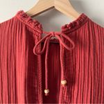 Free People  100% Cotton Terracotta Mini Dress gauze fabric keyhole tie ruffle S Photo 4