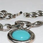 Source Unknown Chunky Metal Link Teal Blue Pendant Box Clasp Statement Necklace Photo 1