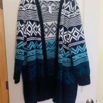Lane Bryant Long Line Open Front Knit Eyelash Cardigan Aztec Blue Navy 26/28 Photo 0
