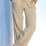 Victoria's Secret  Linen Wide Leg Pants Womens Sz 8 Khaki Beach Drawstring Casual Photo 0