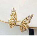 Boutique NEW Gold Plated S925 Half Butterfly Mismatch Diamond Simulate Stud Earrings 0.5” Photo 11