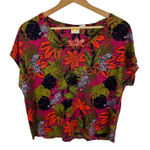 C&C California Linen Top Large Tropical Jungle Leopard Floral Print Lightweight Photo 0