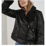 Revolve Marrakech Marissa Sherpa-lined BLACK Faux Leather Moto Jacket Size Large Photo 0