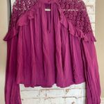Free People  Top Long Sleeve in Magenta with Lace Detail Cold Shoulder, Size Small Photo 0