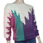 Du Coeur Et Company Aspen Vintage Size S Purple Green White Colorblock Sweater Photo 0