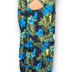 Vintage 90s Plus Size Shirt Dress Tropical Floral Criss Cross Open Back Maxi Black Photo 2